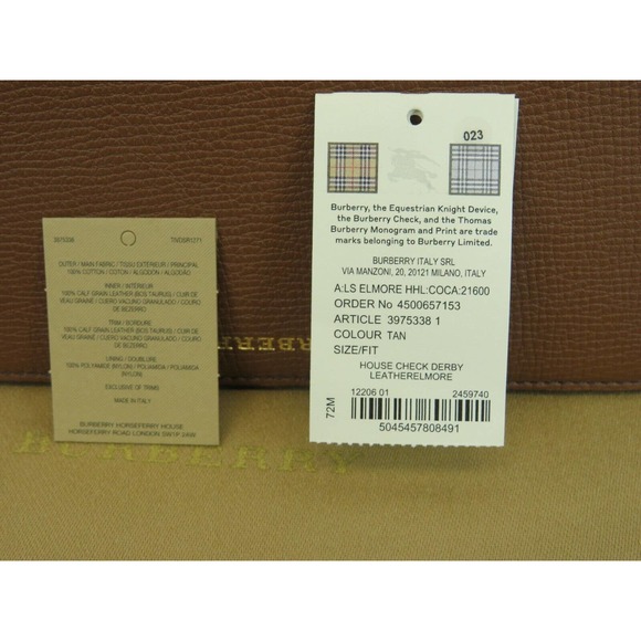 BURBERRY ELMORE BROWN HOUSE CHECK DERBY LEATHER ZIP AROUND LOGO CLUTCH WALLET - Picture 12 of 12